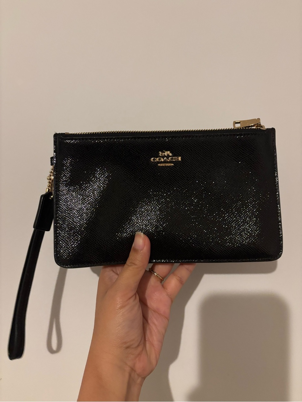 Coach Black Textured Leather Pouch with Gold Hardware